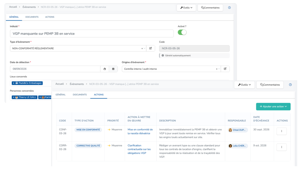 Solutions QHSE Qualité & Sécurité Fiche de non-conformité liée à un plan d'actions dans le logiciel QHSE Qontinua
